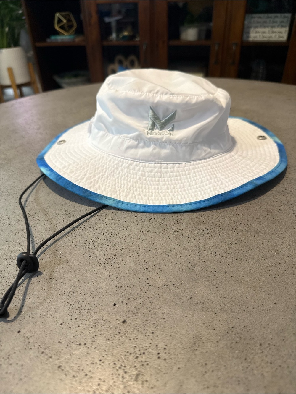 Mission White Bucket Hat with Blue Trim